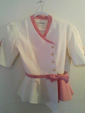Vintage Peter Barron Jacket Size 12 Women Ivory & Pink With belt